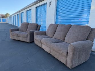 Brown Manual Reclining Sofa and Loveseat Set