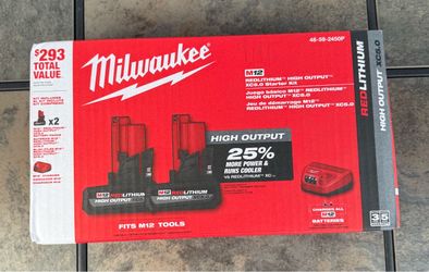 2 HIGH OUTPUT XC5.0 REDLITHIUM & Charger Milwaukee M12