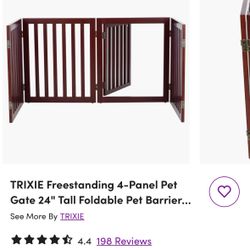 TRIXIE Freestanding 4-Panel Pet Gate 24" Tall Foldable Pet Barrier