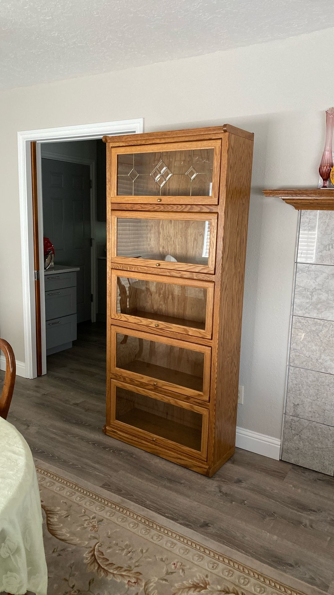 5 Tier Wood Bookcase With Glass Doors
