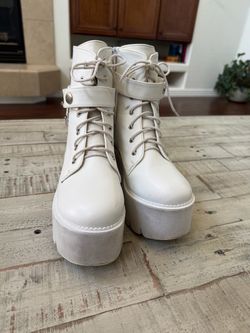 Cream Platform Lace-Up Ankle Boots