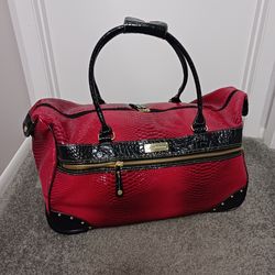 Rolling duffel bag red snakeskin by Samantha Brown