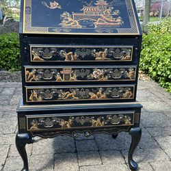 Vintage Maddox Furniture Chinoiserie Black and Gold Lacquer Drop-Front Desk