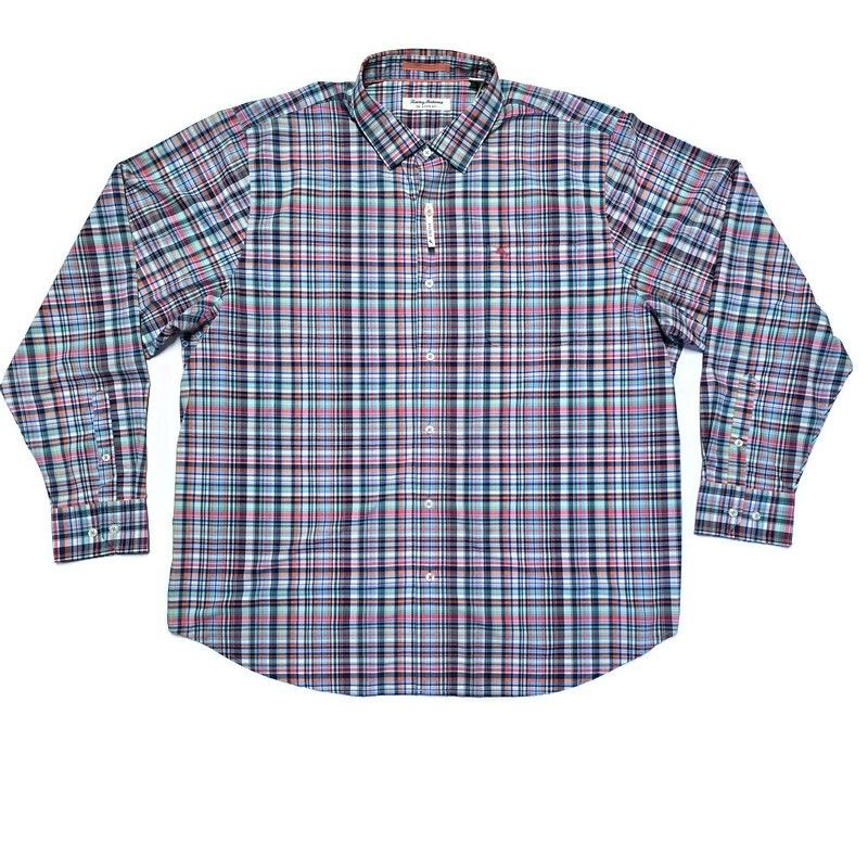 NEW Tommy Bahama Shirt Blue Plaid Siesta Key Kona Check Coastline 2XLT