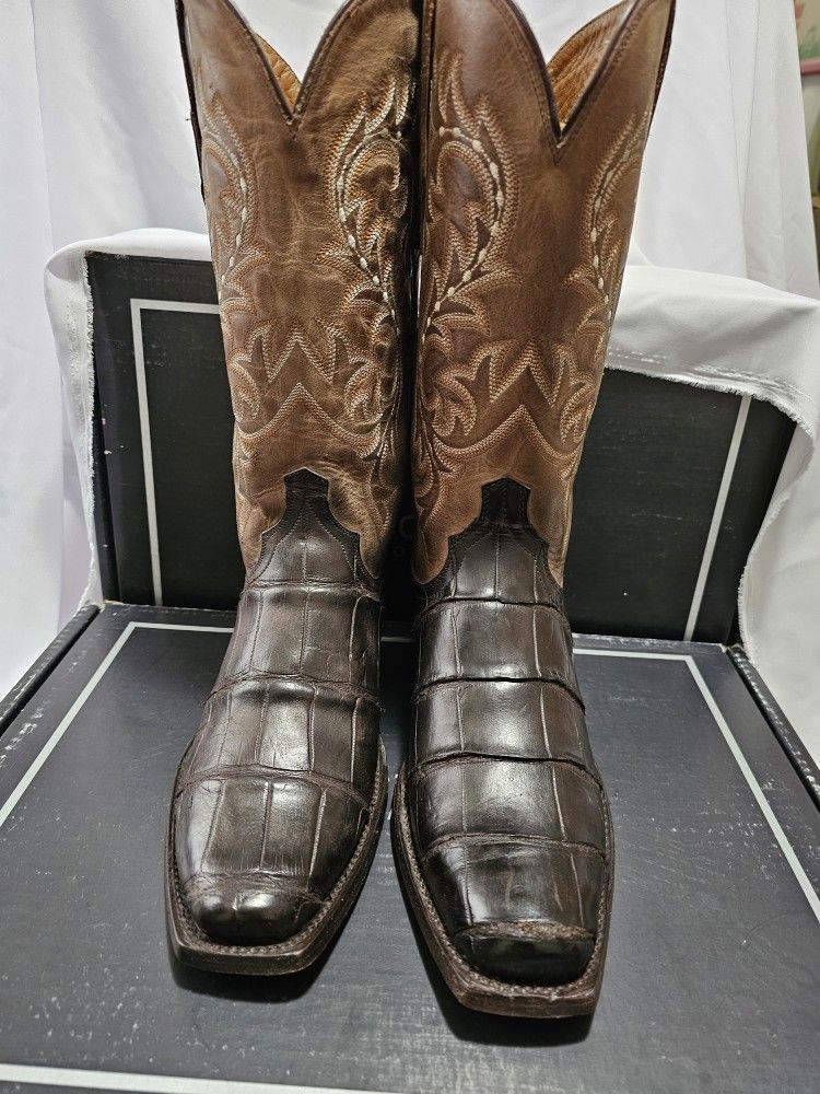 LUCCHESE Two-Tones of Brown Giant Alligator & Cafe Boots M/8.5 D