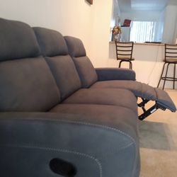 Used Coach With Recliner Gray Blue