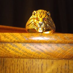 Size 9 Lion Man Ring 18k. Gold Electroplated 