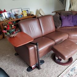 Stressless  Ekornes Paradise Unique  Large Round Sofa Brown Leather Sectional With Ottoman And Second Free One 