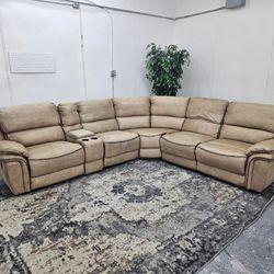 Sectional Couch – Beige Modular Microfiber Sofa with 3 Recliners – Same Day Delivery Available!