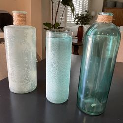 3 Aqua/ Coastal Glass Vases