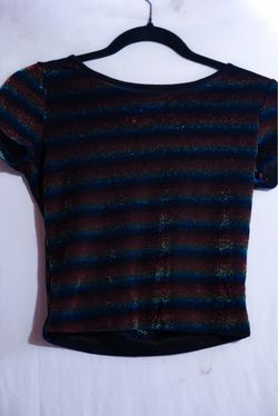 Metallic Striped Crop Top Short Sleeve