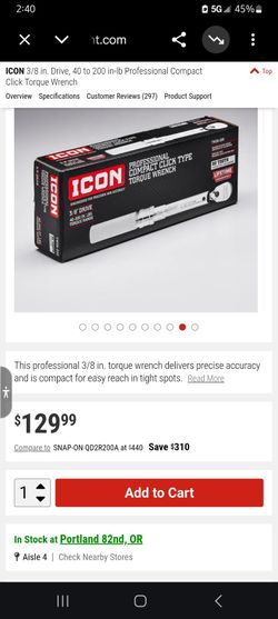 BRAND NEW IN BOX! ICON 3/8 in. Drive, 40 to 200 in-lb Professional Compact Click Torque Wrench