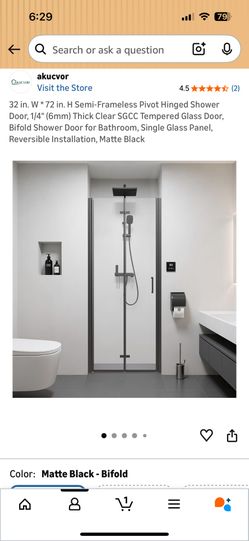 Bifold Glass Bathroom Door 72”H / 32-33 1/2”W