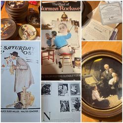 Norman Rockwell Collector Bundle – 18 Framed Plates w/ COAs + 2 Books