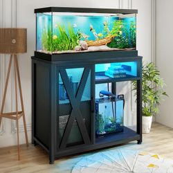 Aquarium Stand with Cabinet, Fish Tank Stand with Lighting, 40 Gallon Aquarium Turtle Tank Bearable 880 lbs