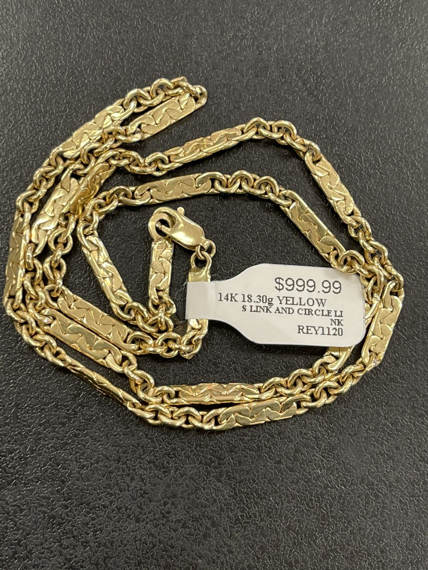 (709391-1) 14k Gold Cable And Plates Chain 18 Inch