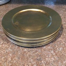 Eight Gold Colored Chargers - 13 In. — Plus 10 cardboard Chargers