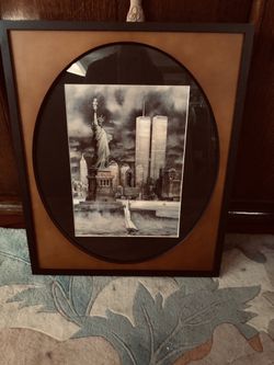 NYC TWIN TOWERS, IN MEMOERY OF 911 FRAME, MATTED PRINT