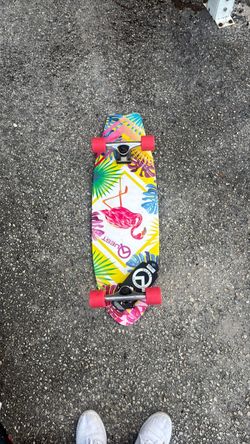 Quest Longboard Skateboard Flamingo Tropical Design