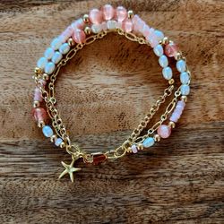 Peach Moonstone Pink Conch Bracelet