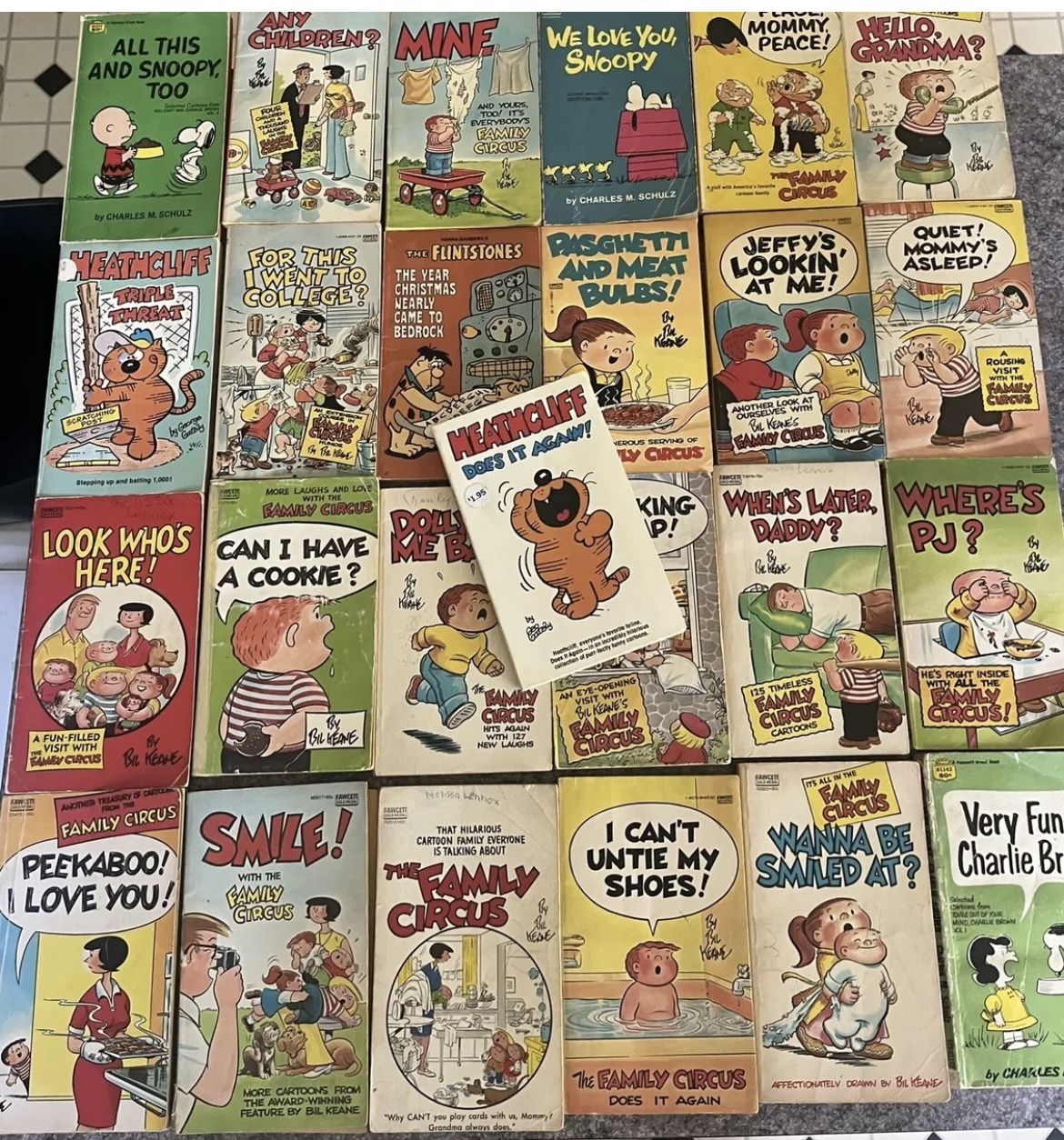 Vintage Cartoon Books 25 Total. Family Circus Heathcliff Charlie Brown Flintston