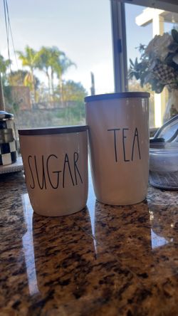 Rae Dunn sugar and tea canisters - ceramic kitchen decor