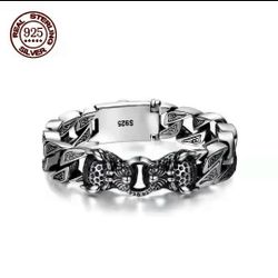 *** NEW *** S925 STERLING SILVER BRACELET ** TWO  HEAD LEOPARD **22 CM./36.2 GR.**GIFT BOX INCLUDING **