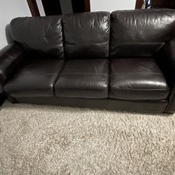 TV Stand, Leather Couch With Pull-Out Bed & Ottoman 