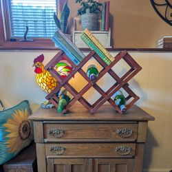 Vintage Accordion Wood Folding Wine Book Rack