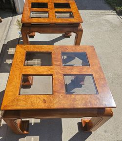 Burled Wood Chinoiserie Square Chow Led End Table