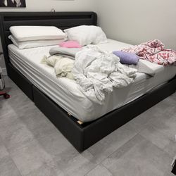 King Modern Grey Bed Frame & Brooklyn bridge Canvas