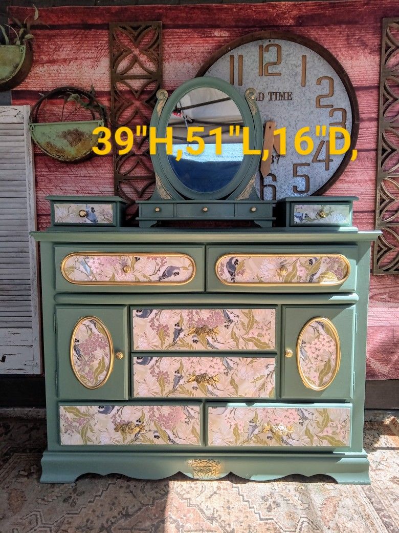 Lite Sage Green 6 Drawers W/Storage Dresser