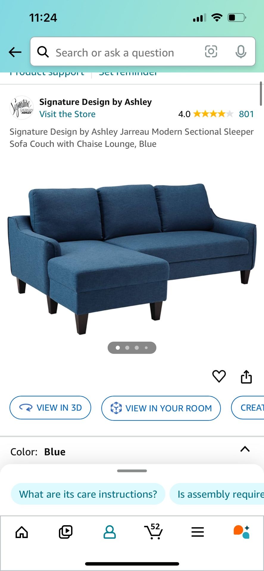 Ashley Blue Sofa Bed With Chaise !