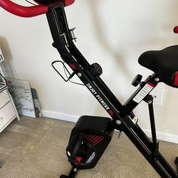 pooboo 4-in-1 Exercise Bike, Foldable Stationary Bike, Tri-Position Indoor Cycling Bike with 8-Level Resistance, Arm Resistance Bands, Pulse Sensor &