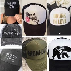 Custom hats. Mom hats team hats river rat hats