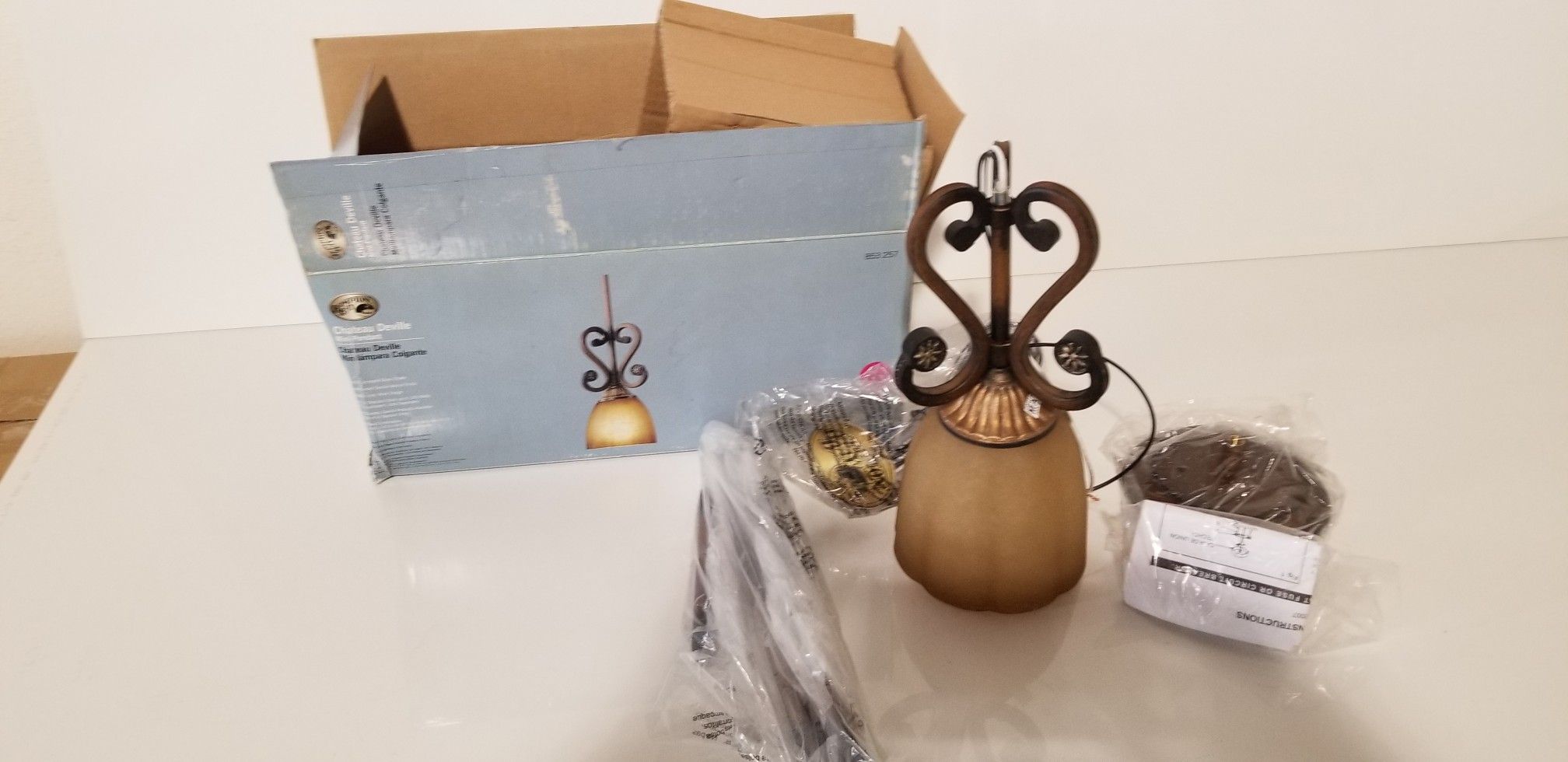Hampton Bay Chateau Deville 1-Light Walnut Mini Pendant with Champagne Glass Shades