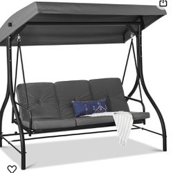 😀 3-Seat Outdoor Large Converting Canopy Swing Glider, Patio Hammock Lounge Chair for Porch, Backyard w/Flatbed, Adjustable Shade, Removable Cushions