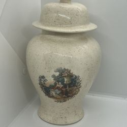 Vintage Japan Porcelain Ginger Jar / Urn With Lid Containing Victorian Couple   This vintage Japanese porcelain ginger jar/urn is a beautiful piece th