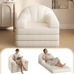 93" Folding Sofa Bed Convertible Sofa 2 in 1 Sleeper Chair Bed Foldable Couch with Handle Chenille Couch for Living Room, Bedroom, Apartment Beige