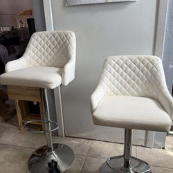 Brand new, never used, Pair of White Quilted Adjustable Swivel Bar Stools