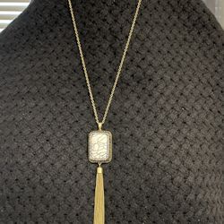 Faux Marble  Stone & Crystal Tassel New Necklace 