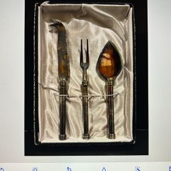 VTG Appetizer Cheese Knife, Fork and server set (Silver-plate)