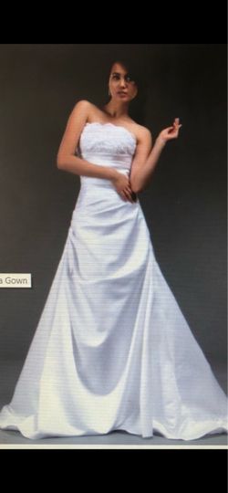 White Strapless Satin Wedding Gown with Train
