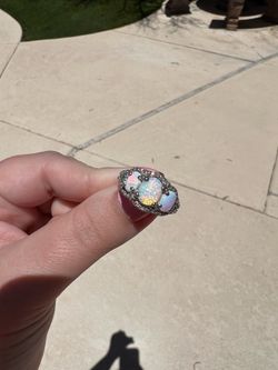 Opal diamond ring sterling silver 3 stone opal