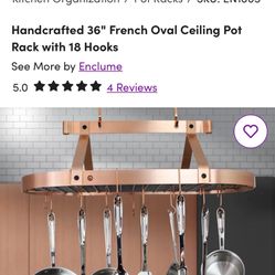 French Oval Pot Rack Copper, 2 Lights 