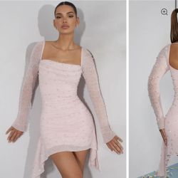 Oh Polly Size 4 (small) Long Sleeve Blush Pink Pearl Mini Dress