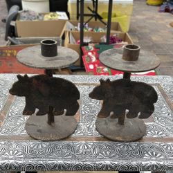 🐻🕯️🐻 Rustic Cast Iron Bear Silhouette Candle Holders