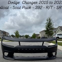 NEW- Dodge Charger SRT Front Bumper 2015 to 2023 OEM Material, Polypropylene. NEVER BEEN FOLDED. Comes black primed ready to paint.