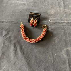 Red Earrings And Bracelet