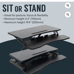 TechOrbits Standing Desk Converter-32-inch Height Adjustable, MDF Wood, Sit Riser-Black, 32"